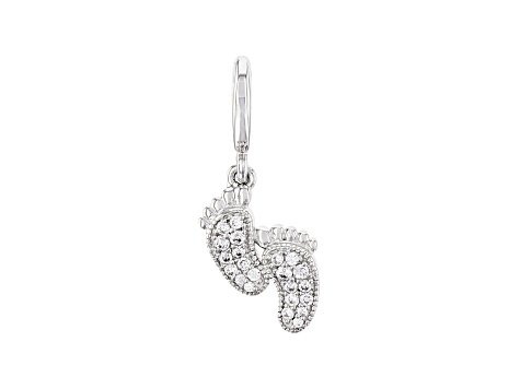 White Cubic Zirconia Platineve Over Sterling Silver Footprints Charm 0.22ctw