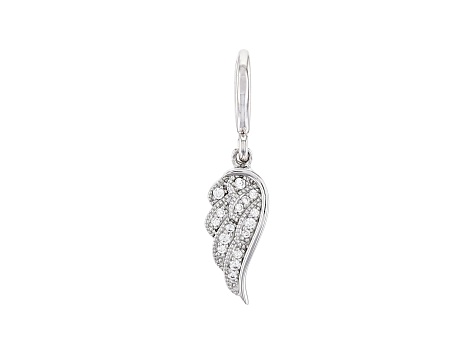 White Cubic Zirconia Platineve Over Sterling Silver Angel Wing Charm 0.10ctw