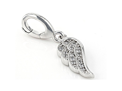 White Cubic Zirconia Platineve Over Sterling Silver Angel Wing Charm 0.10ctw