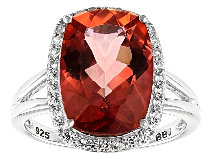 Red labradorite rhodium over sterling silver ring 5.34ctw