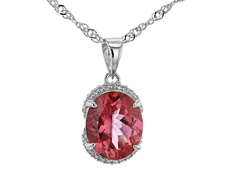 Red labradorite rhodium over sterling silver pendant with chain 3.61ctw