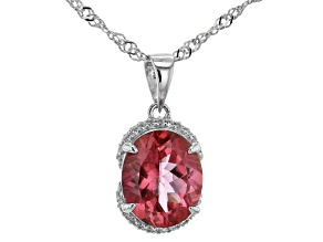 Red labradorite rhodium over sterling silver pendant with chain 3.61ctw