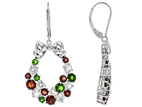 Red Garnet Rhodium Over Silver Christmas Earrings 5.59ctw