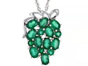 Green onyx rhodium over silver pendant with chain