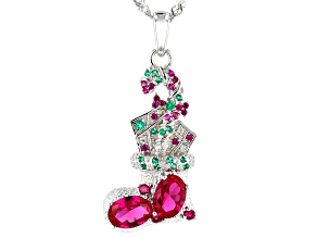 Red lab ruby rhodium over sterling silver pendant chain 1.71ctw