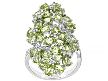 Picture of Green peridot rhodium over sterling silver ring 4.54ctw