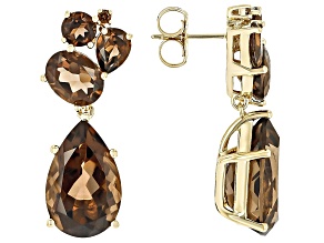 Brown Smoky Quartz 18k Yellow Gold Over Sterling Silver Dangle Earrings 18.13ctw
