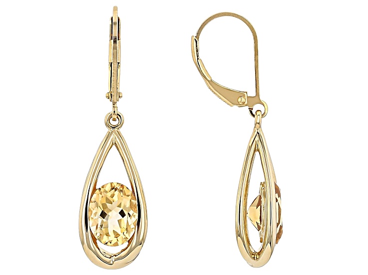 Yellow citrine 18k yellow gold over silver dangle earrings 2.61ctw