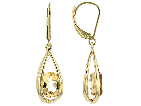 Yellow citrine 18k yellow gold over silver dangle earrings 2.61ctw ...