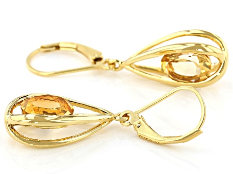 Yellow citrine 18k yellow gold over silver dangle earrings 2.61ctw