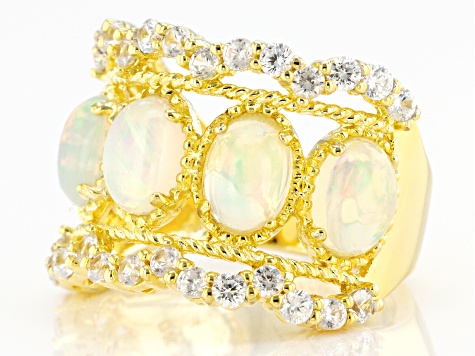 Multicolor Ethiopian Opal 18K Yellow Gold Over Silver Ring 3.49ctw
