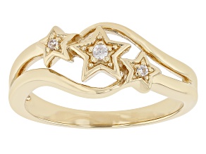 White Zircon 18K Yellow Gold Over Sterling Silver Star Ring 0.04ctw