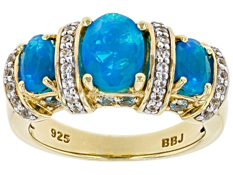 Paraiba Blue Opal 18K Yellow Gold Over Sterling Silver Ring 1.70ctw