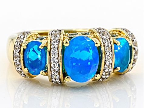 Paraiba Blue Opal 18K Yellow Gold Over Sterling Silver Ring 1.70ctw