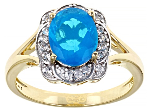 Paraiba Blue Opal 18K Yellow Gold Over Sterling Silver Ring 1.14ctw