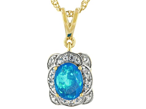 Paraiba Blue Opal 18K Yellow Gold Over Sterling Silver Pendant With Chain 0.75ctw