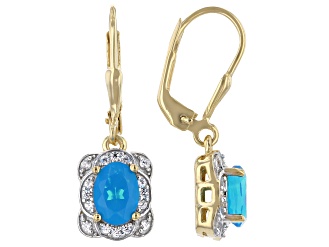 Paraiba Blue Opal 18K Yellow Gold Over Sterling Silver Dangle Earrings 1.07ctw