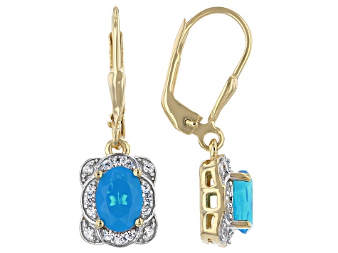 Paraiba Blue Opal 18K Yellow Gold Over Sterling Silver Dangle Earrings 1.07ctw