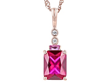 Picture of Red Lab Created Ruby 18k Rose Gold Over Silver Pendant With Chain 2.12ctw