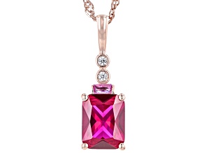 Red Lab Created Ruby 18k Rose Gold Over Silver Pendant With Chain 2.12ctw