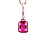 Red Lab Created Ruby 18k Rose Gold Over Silver Pendant With Chain 2.12ctw