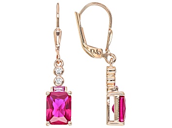 Picture of Red Lab Created Ruby 18k Rose Gold Over Sterling Silver Earrings 2.49ctw