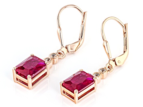 Red Lab Created Ruby 18k Rose Gold Over Sterling Silver Earrings 2.49ctw