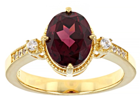 Raspberry Rhodolite With White Zircon 18K Yellow Gold Over Sterling Silver Ring 2.00ctw