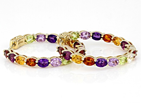 Multi-Color Multi-Gem 18k Yellow Gold Over Sterling Silver Hoops 4.50ctw