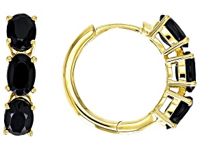 Black Spinel 18k Yellow Gold Over Sterling Silver 3-Stone Hoop Earrings 2.14ctw