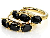 Black Spinel 18k Yellow Gold Over Sterling Silver 3-Stone Hoop Earrings 2.14ctw