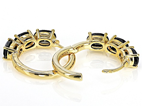 Black Spinel 18k Yellow Gold Over Sterling Silver 3-Stone Hoop Earrings 2.14ctw