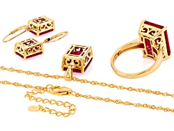 2Ct Oval Lab-Created Ruby Clover Pendant – 14k Yellow Gold Finish Over Sterling Silver