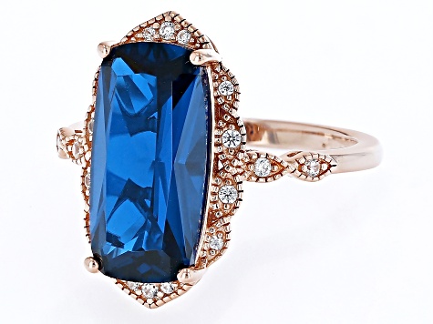 Blue Lab Created Spinel 18k Rose Gold Over Sterling Silver Ring 6.30ctw