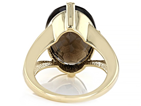 Brown Smoky Quartz 18k Yellow Gold Over Sterling Silver Ring 10.65ctw