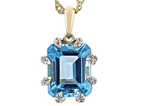 Swiss Blue Topaz 18k Yellow Gold Over Silver Pendant W/Chain 5.28ctw