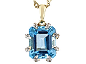 Swiss Blue Topaz 18k Yellow Gold Over Silver Pendant W/Chain 5.28ctw
