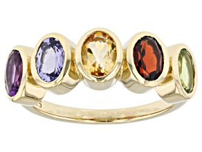 Multi-Color Multi-Gemstone 18k Yellow Gold Over Sterling Silver 5-Stone Ring 1.96ctw