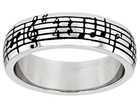 Sterling Silver Music Note Unisex Band Ring