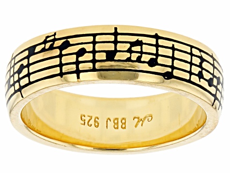 18k Yellow Gold Over Sterling Silver Music Note Unisex Ring