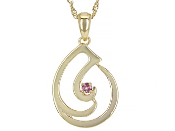Picture of Pink Color Shift Garnet 18k Yellow Gold Over Sterling Silver Music Note Pendant With Chain 0.13ct