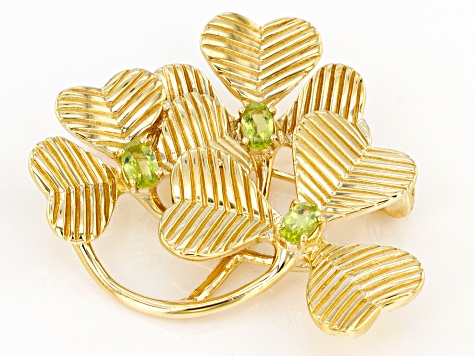 Green Peridot 18k Yellow Gold Over Sterling Silver Shamrock Brooch 0.61ctw