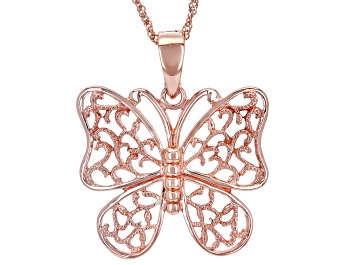 Picture of 18k Rose Gold Over Sterling Silver Butterfly Enhancer Pendant With Chain