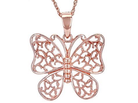 18k Rose Gold Over Sterling Silver Butterfly Enhancer Pendant With Chain