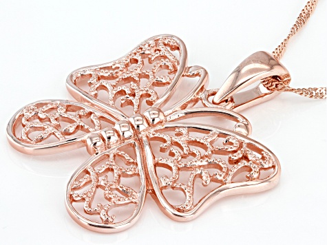 Rose Gold Butterfly Keychain Filigree Crystal Purse Charm