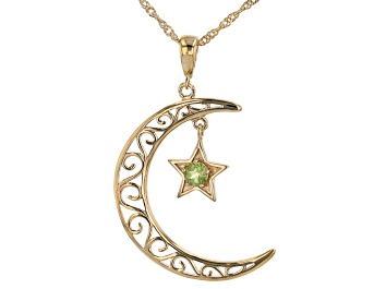 Picture of Green Peridot 18k Yellow Gold Over Sterling Silver Moon & Star Pendant With Chain 0.26ct