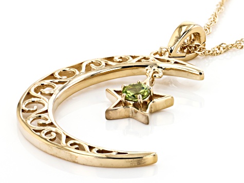 Green Peridot 18k Yellow Gold Over Sterling Silver Moon & Star Pendant With Chain 0.26ct