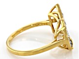 White Zircon 18K Yellow Gold Over Silver Keyhole With Bird Ring 0.59ctw