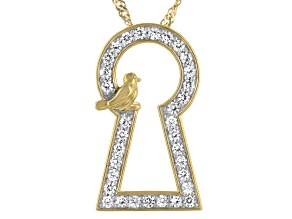 White Zircon 18k Yellow Gold Over Sterling Silver Keyhole And Bird Pendant With Chain 0.84ctw