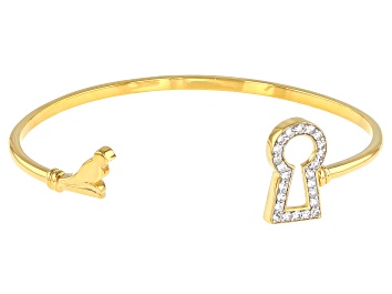 Picture of White Zircon 18k Yellow Gold Over Sterling Silver Keyhole With Bird Bracelet 0.61ctw